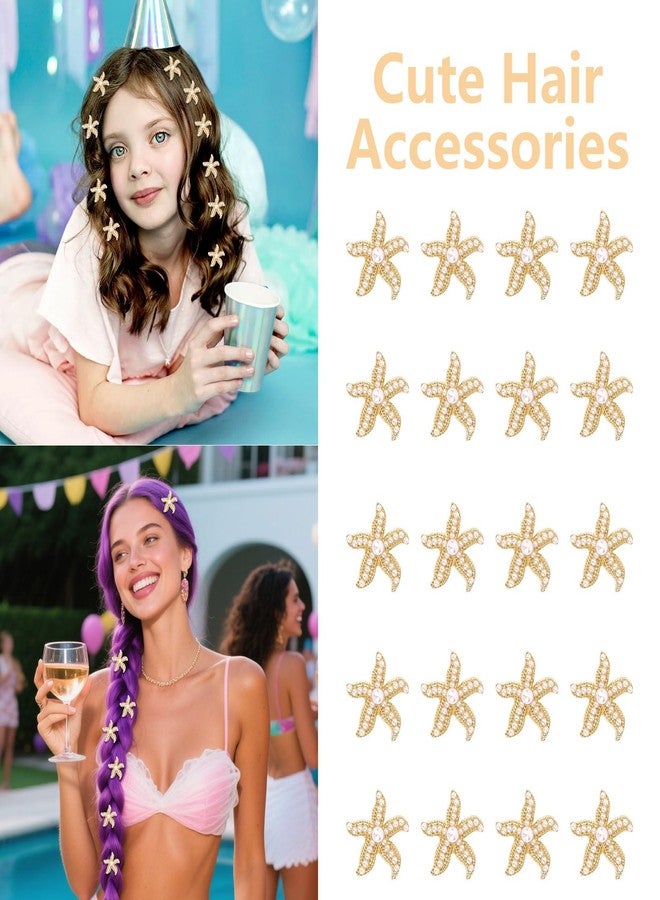 YISSION 20 Pcs Gold Starfish Hair Clips Cute Pearl Hair Pins Small Hair Barrettes Starfish Hair Clip Mermaid Hair Accessories for Girls Women Beach Party (Simulation Form) - Image 3